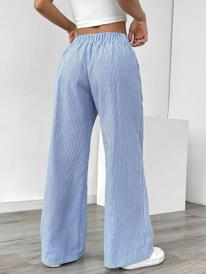 Pantaloni Donna Lino Leggeri Traspiranti Gamba Larga Tasche