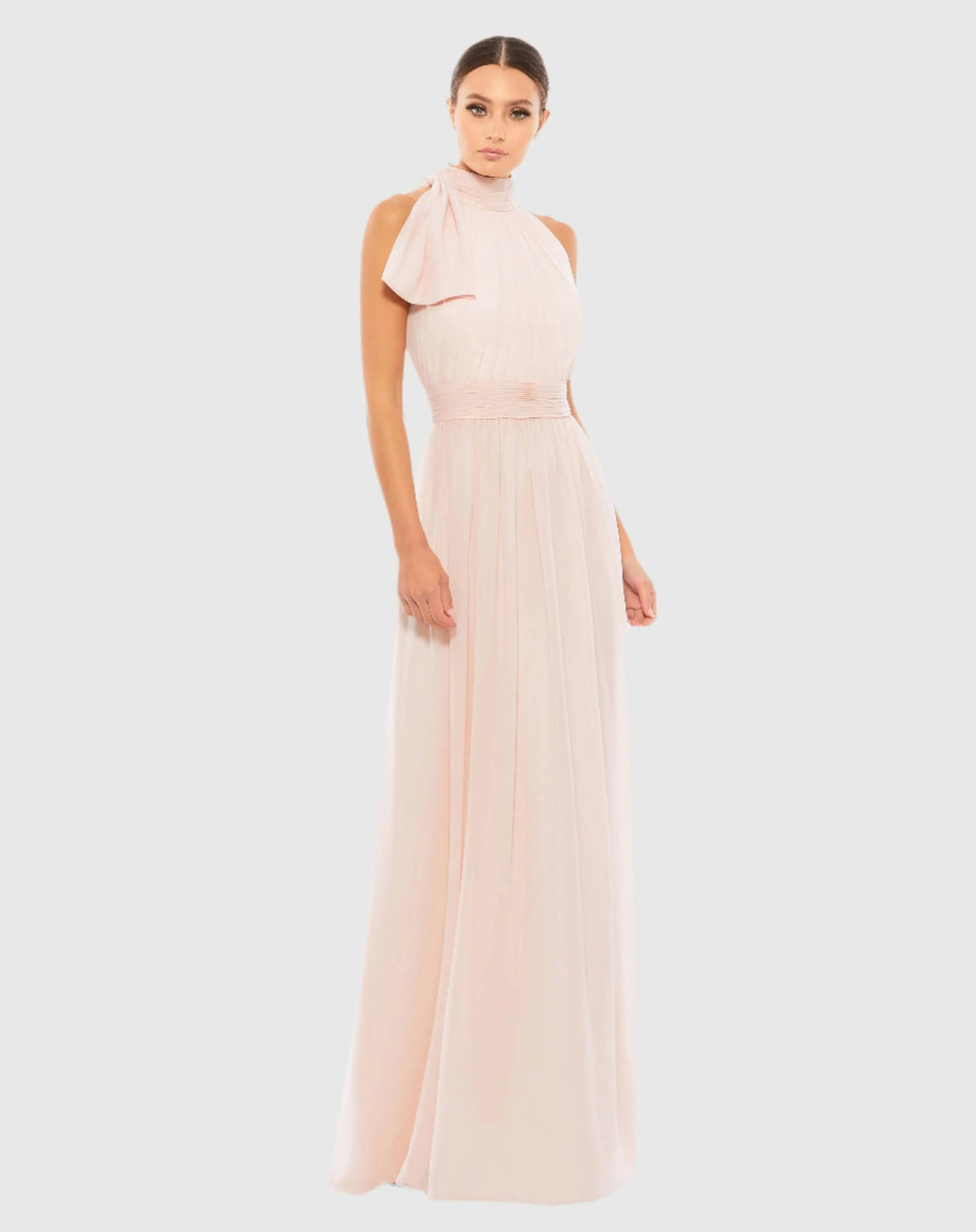 Abito Lungo Donna Chiffon Plissettato Collo Alto