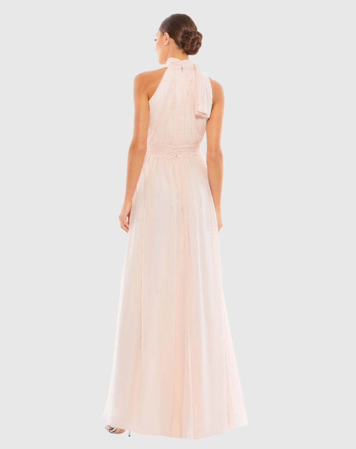Abito Lungo Donna Chiffon Plissettato Collo Alto