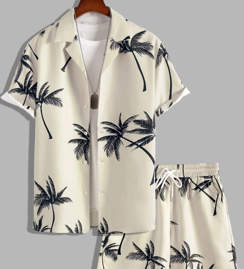 Completo Uomo Camicia e Shorts Stampa Palme Estate