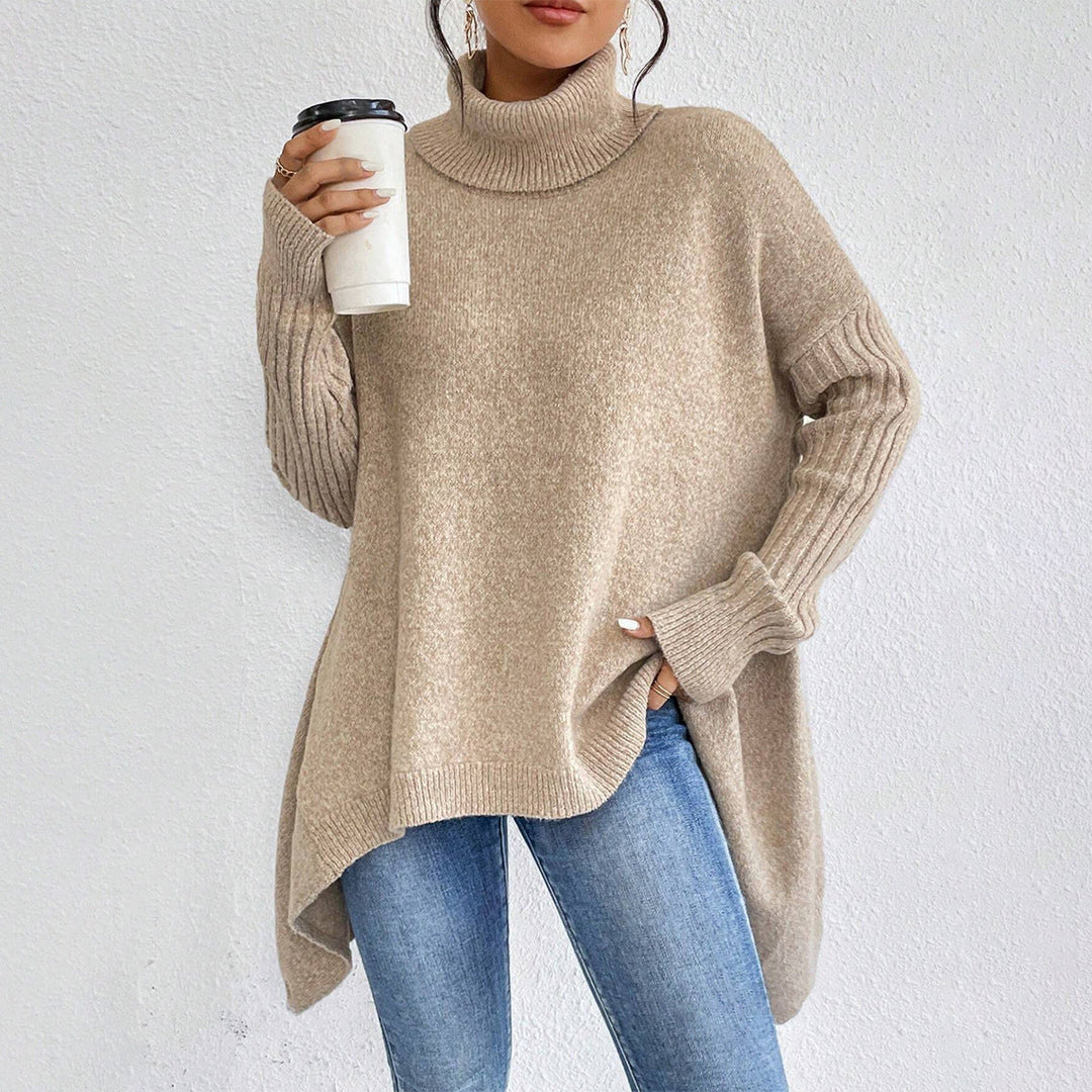 Maglione Donna Dolcevita Maglia Larga Manica Lunga Irregolare