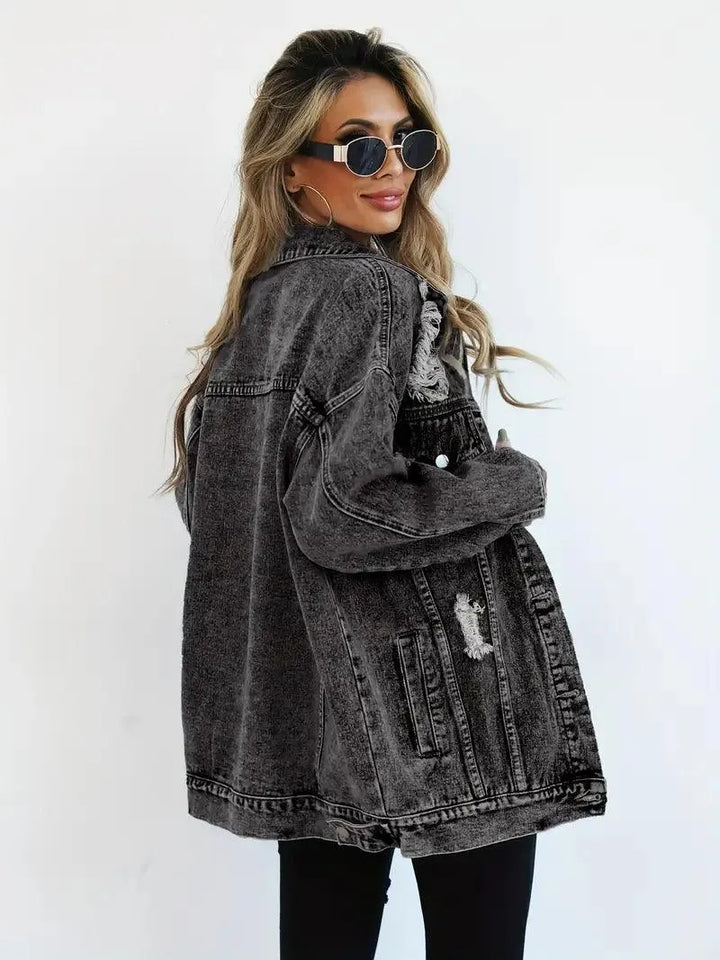 Giacca Donna Denim Impermeabile Foderata Oversize