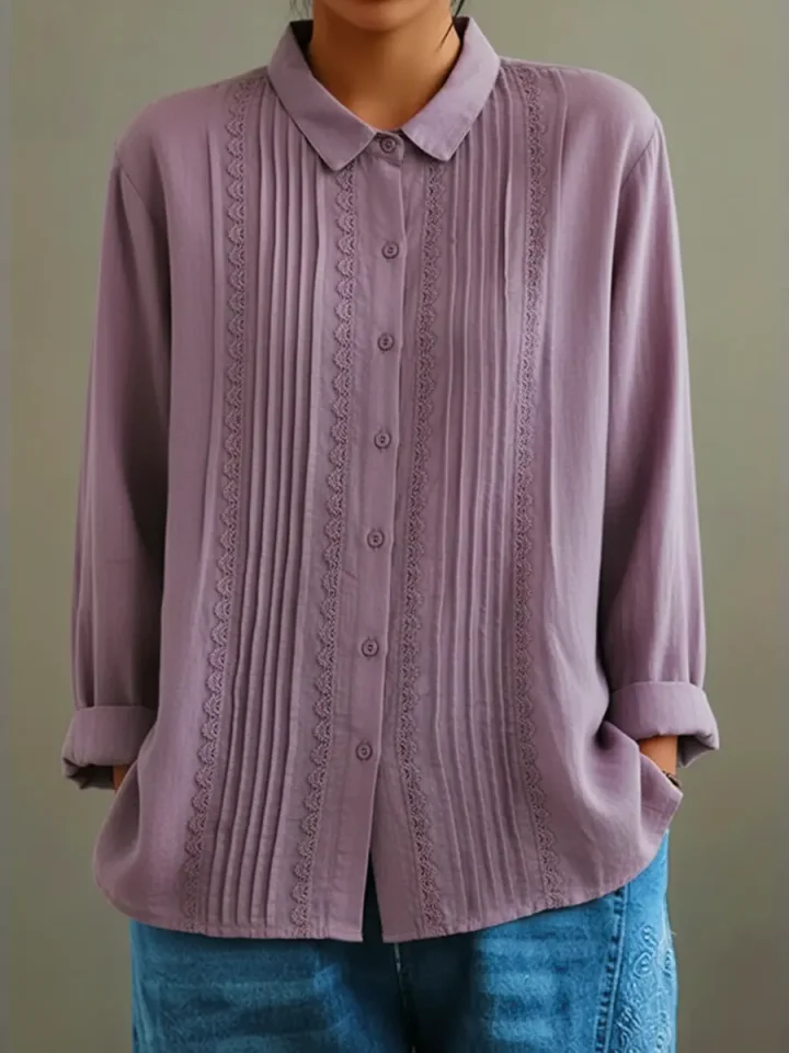 Camicia Donna Cotone Lino Leggera Estiva con Pizzo