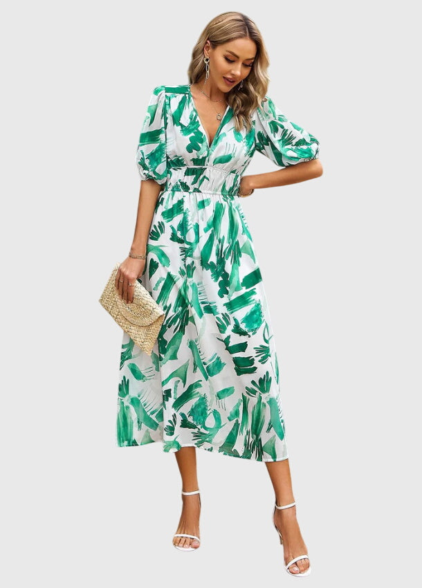 Abito Midi Donna in Tessuto Floreale Taglio Valorizzante