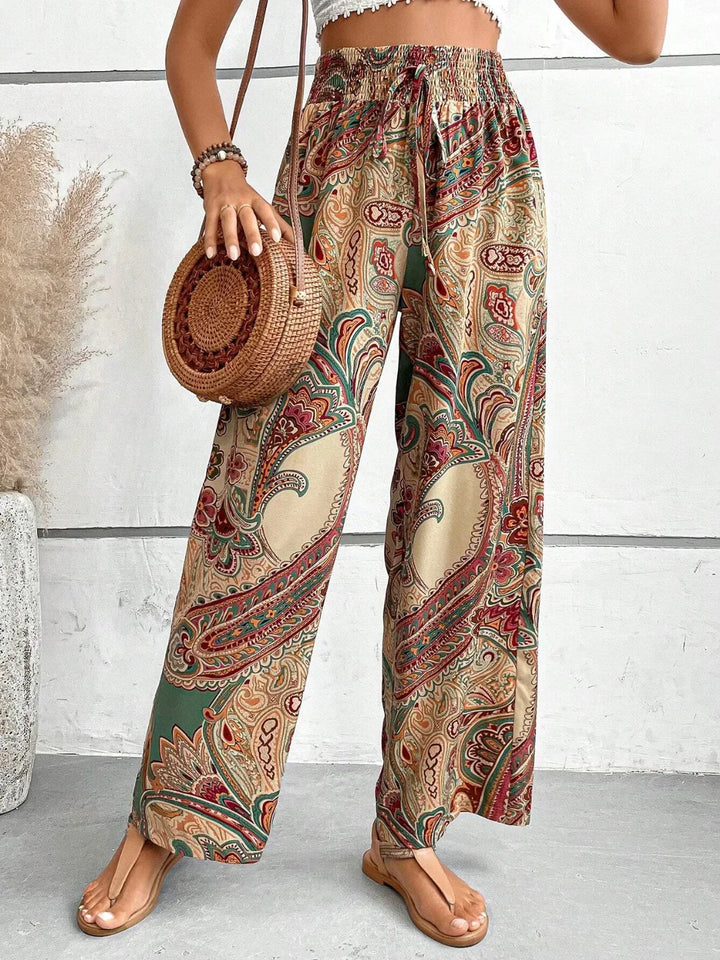 Pantaloni Donna Stampati Tessuto Leggero Taglio Largo