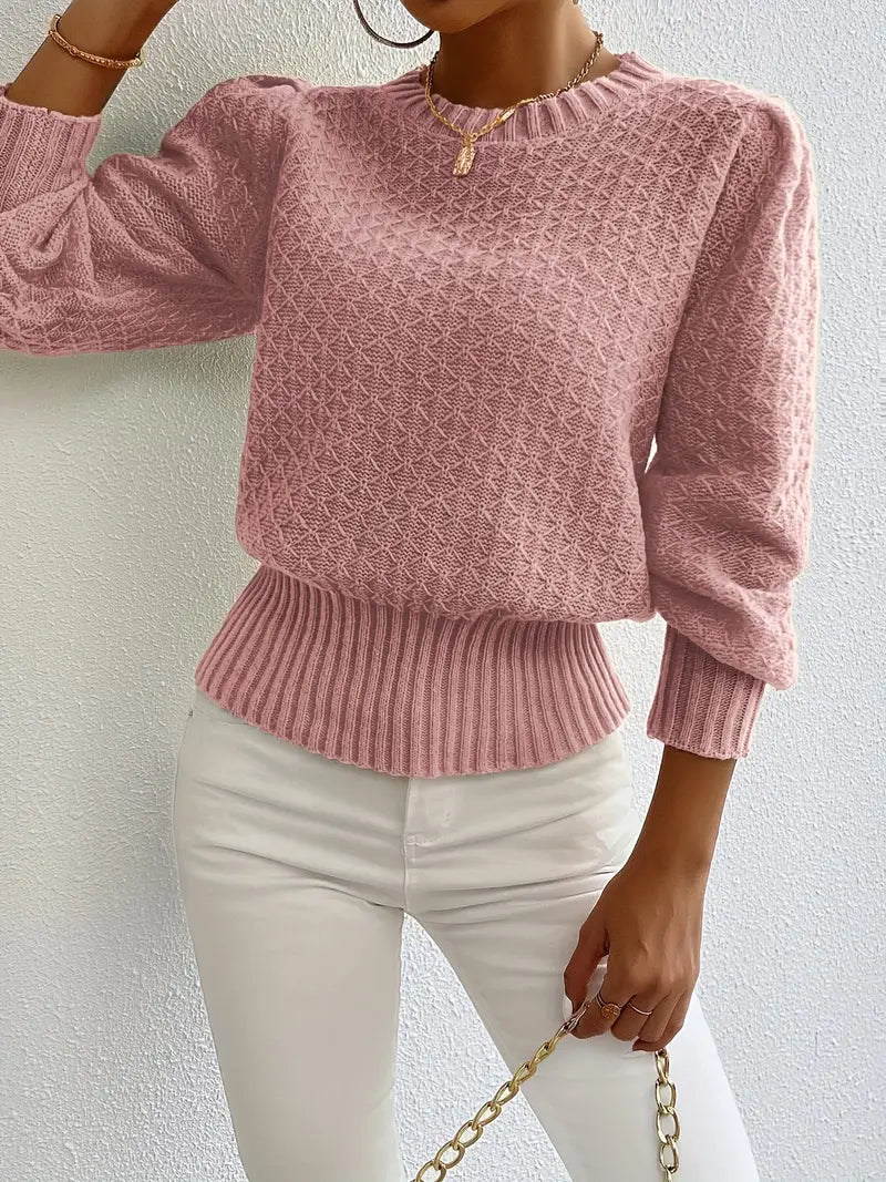 Maglione Donna Lavorato a Maglia Maniche a Sbuffo Elegante
