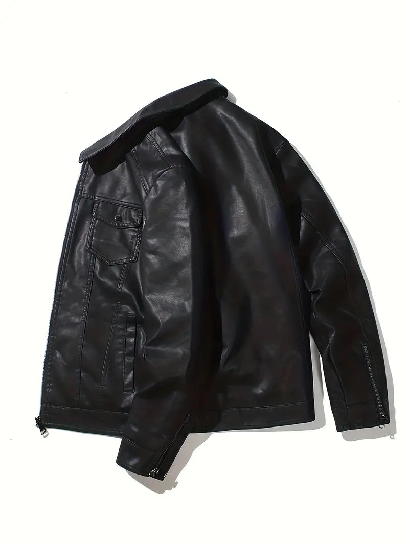 Giacca Moto Uomo con Zip Tasche Frontali Vestibilità Regolare