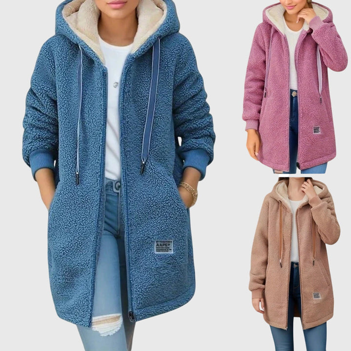 Giacca Donna in Pile con Cappuccio Morbida con Cerniera