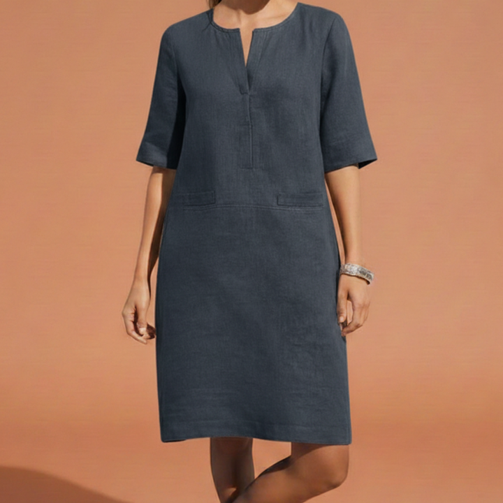 Abito Midi Donna in Tessuto Shift Manica al Gomito