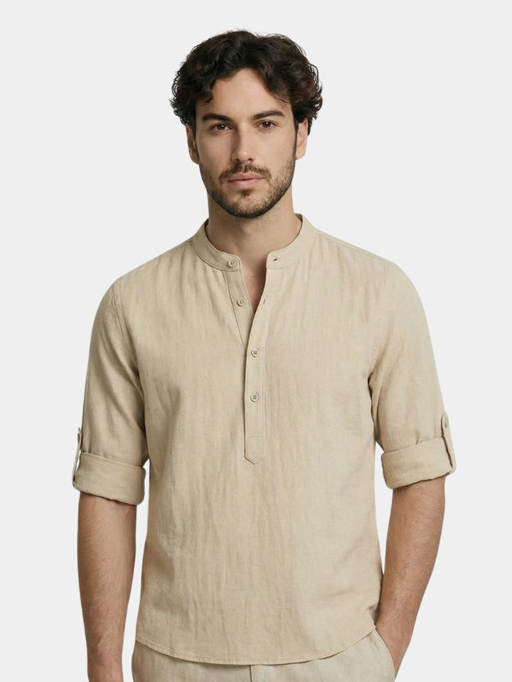 Camicia Henley Uomo Cotone Manica Lunga Casual