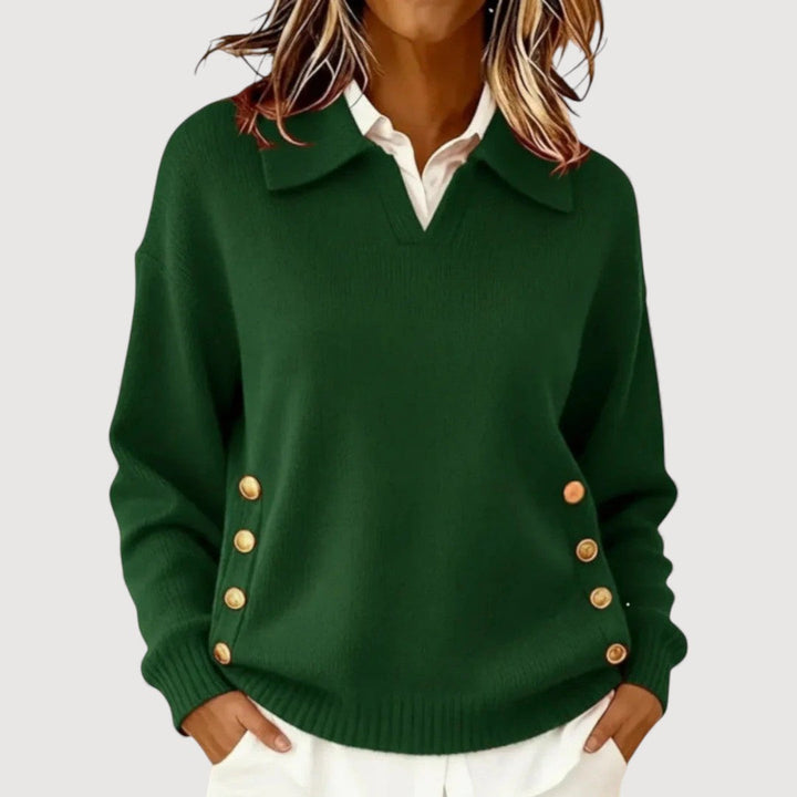 Maglione Donna Maniche Lunghe Collo Alto Bottoni Classici