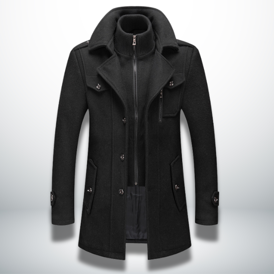 Cappotto Uomo in Misto Lana con Doppio Collo e Chiusura con Cerniera