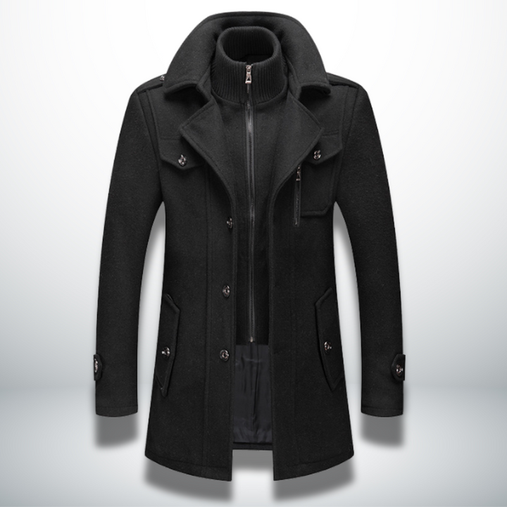 Cappotto Uomo in Misto Lana con Doppio Collo e Chiusura con Cerniera