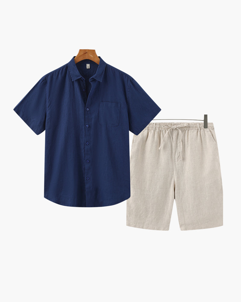 Completo Estivo Uomo Camicia e Pantaloni Corti in Lino