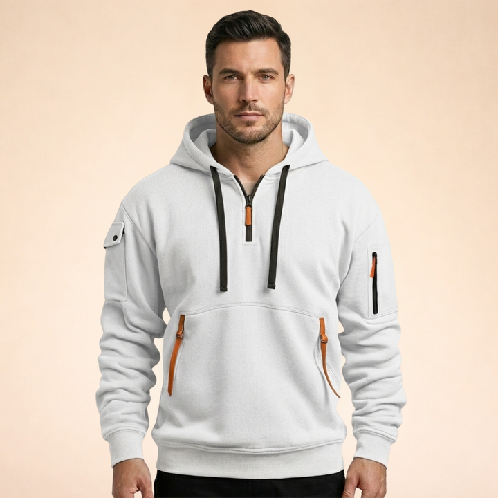Felpa Uomo con Cappuccio Mezza Zip Calda e Elegante
