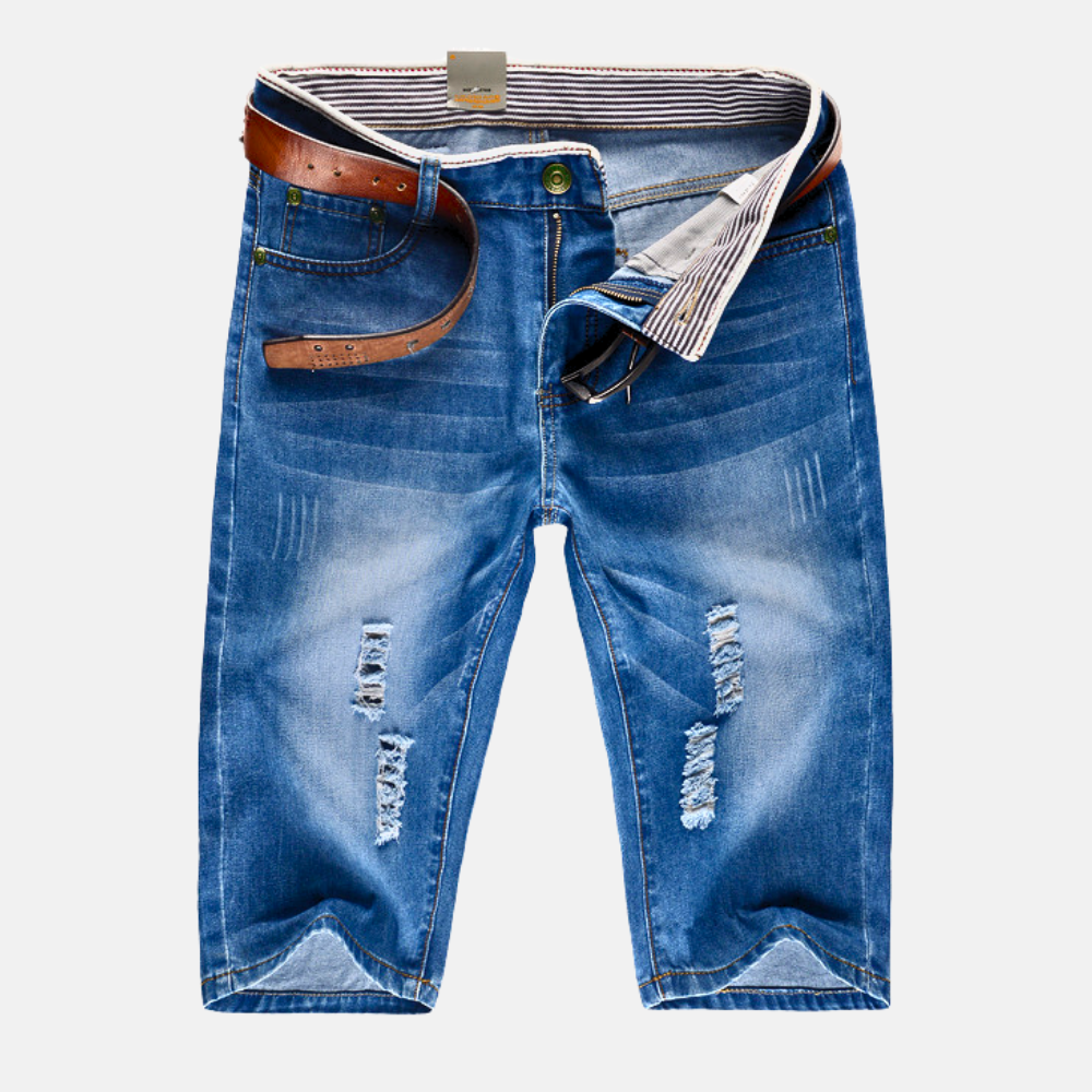 Pantaloncini Uomo in Denim Strutturato Casual Dettagli Strappati - Vesarelli