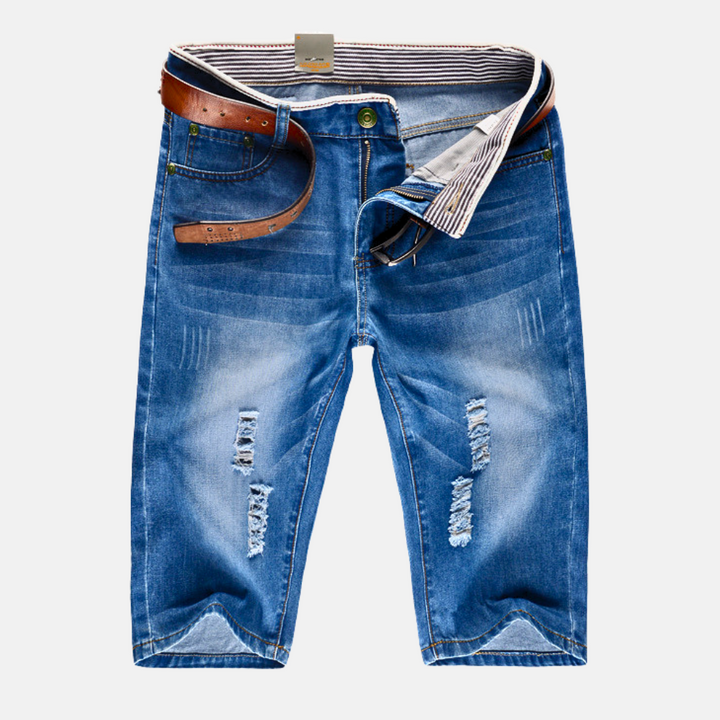 Pantaloncini Uomo in Denim Strutturato Casual Dettagli Strappati - Vesarelli