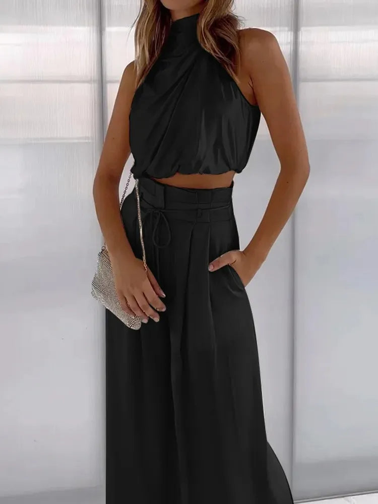 Completo Donna Crop e Pantaloni Palazzo Coordinato Elegante