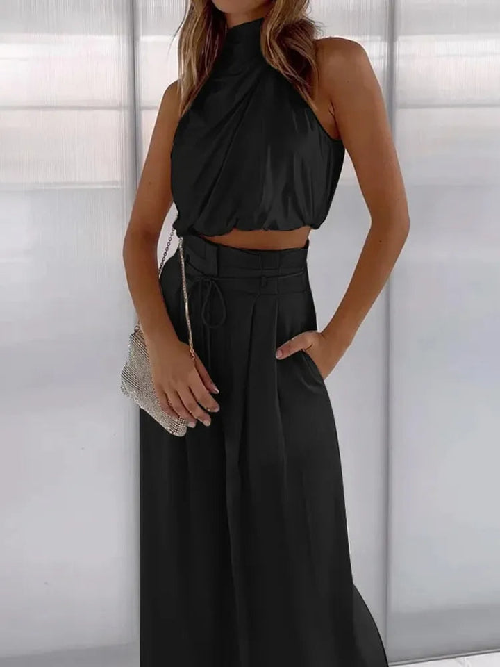 Completo Donna Crop e Pantaloni Palazzo Coordinato Elegante