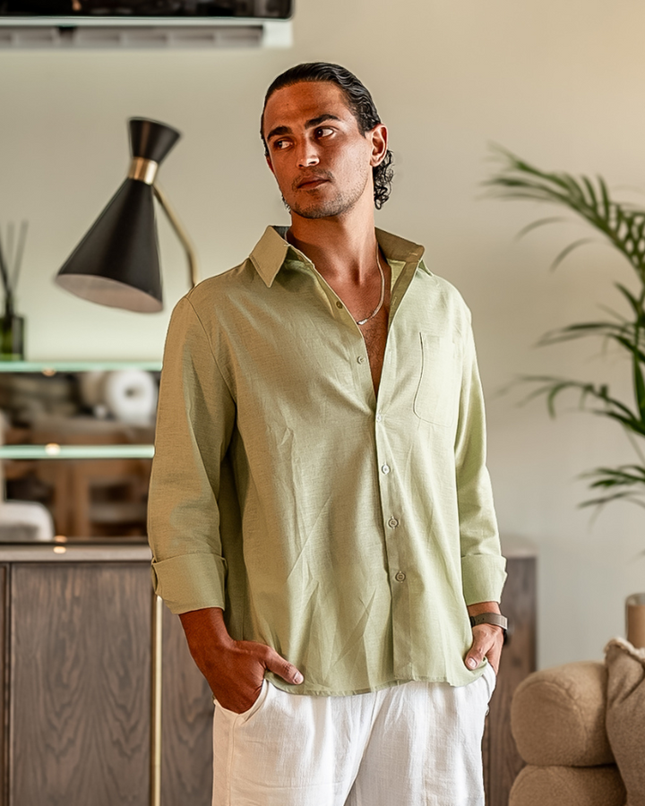 Camicia Uomo in Lino Traspirante Vestibilità Rilassata