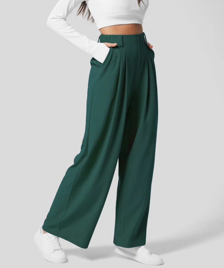 Pantaloni Donna Eleganti Vita Alta Tessuto Elastico