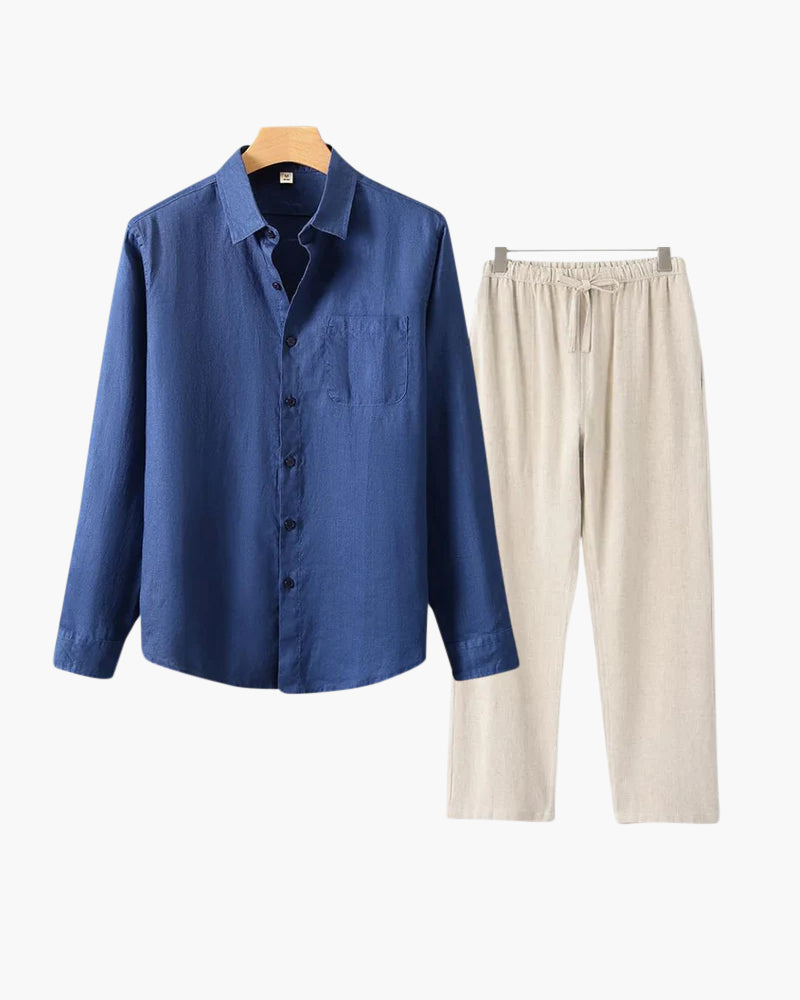 Set Coordinato Uomo in Lino Manica Lunga Comfort e Stile Pulito