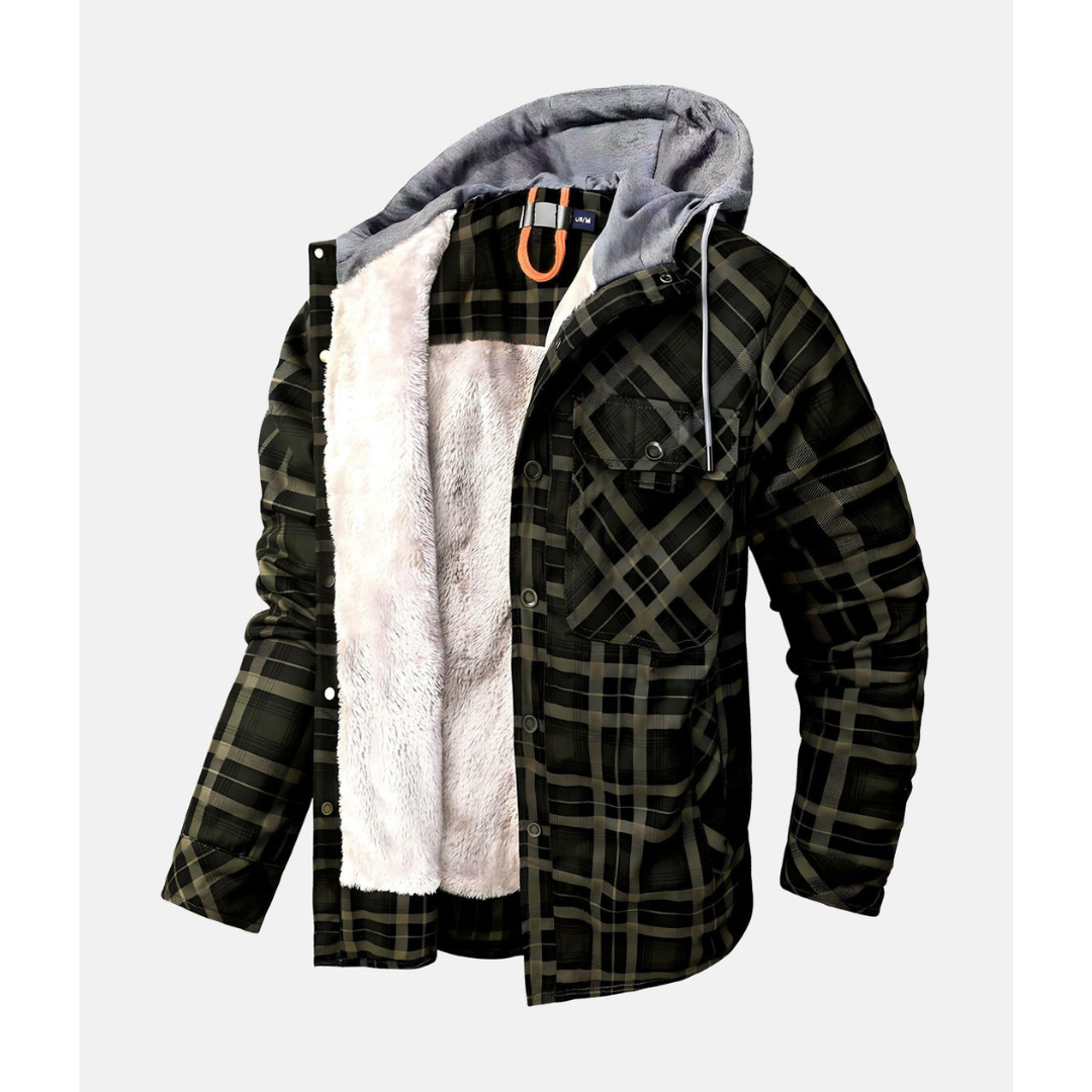 Giacca Uomo Quadri Bottoni con Cappuccio Stile Casual