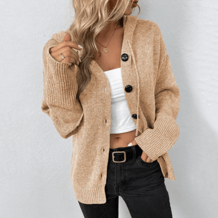 Cardigan Gilet Donna in Maglia con Cappuccio Scollo a V Abbottonato - Vesarelli