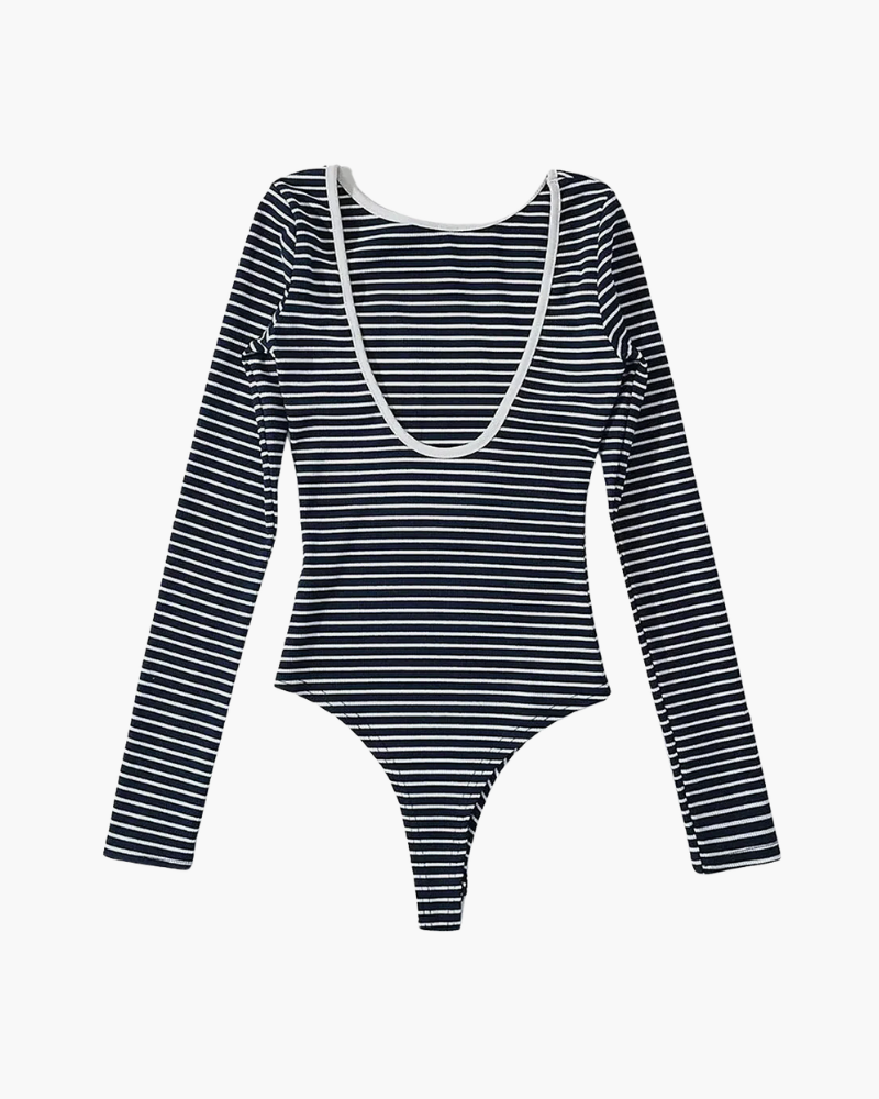 Body Donna a Righe Tessuto Elasticizzato Slim Fit Schiena Scoperta
