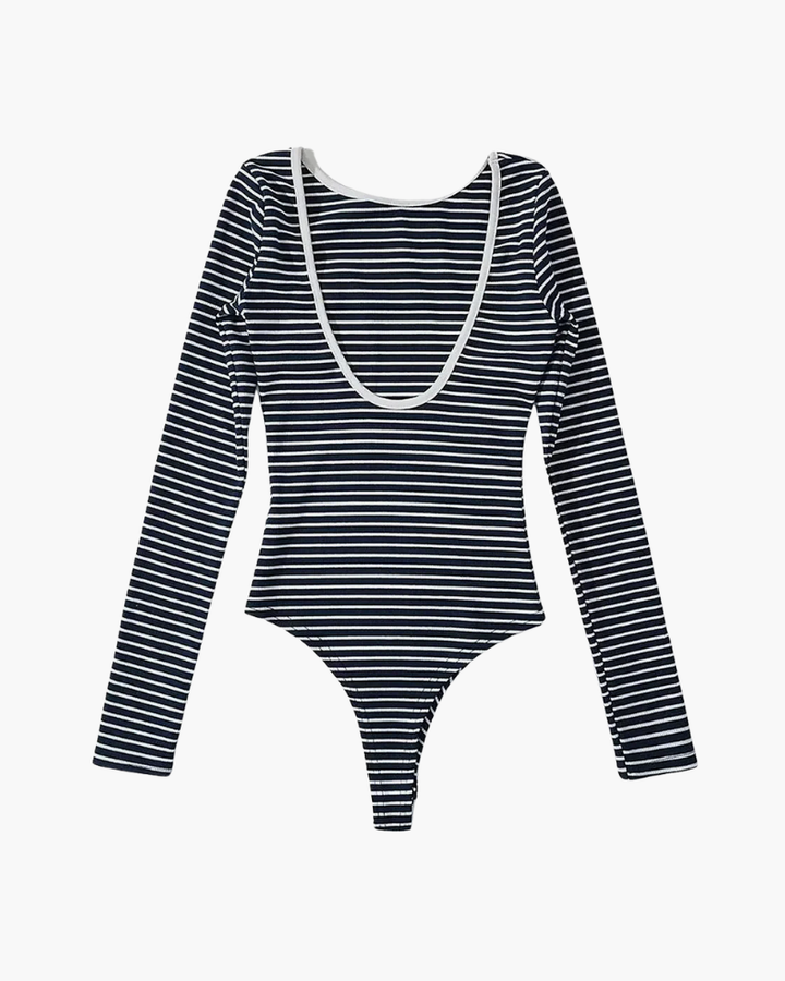 Body Donna a Righe Tessuto Elasticizzato Slim Fit Schiena Scoperta
