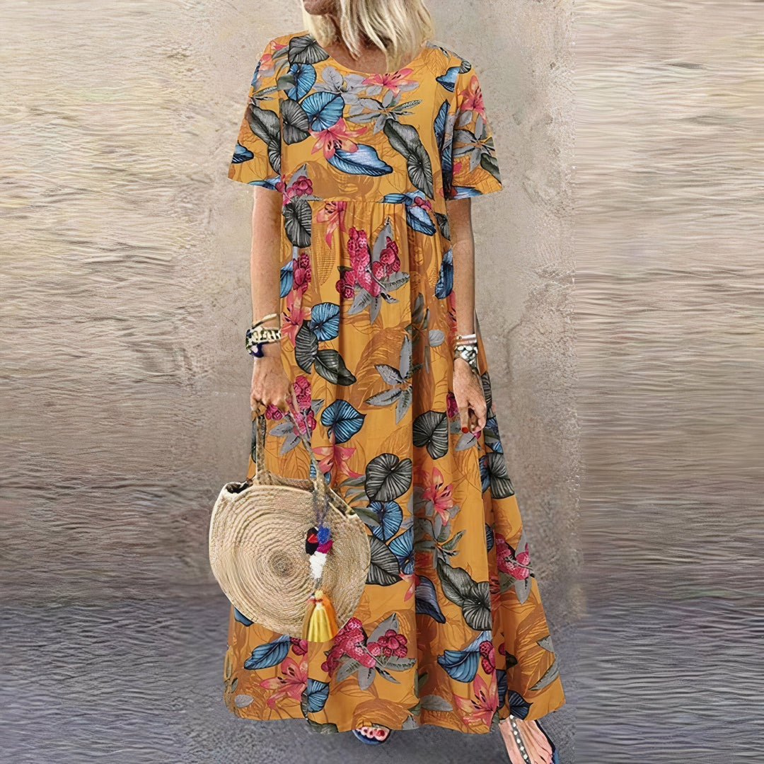 Abito Maxi Donna Floreale Tessuto Leggero Taglio Rilassato