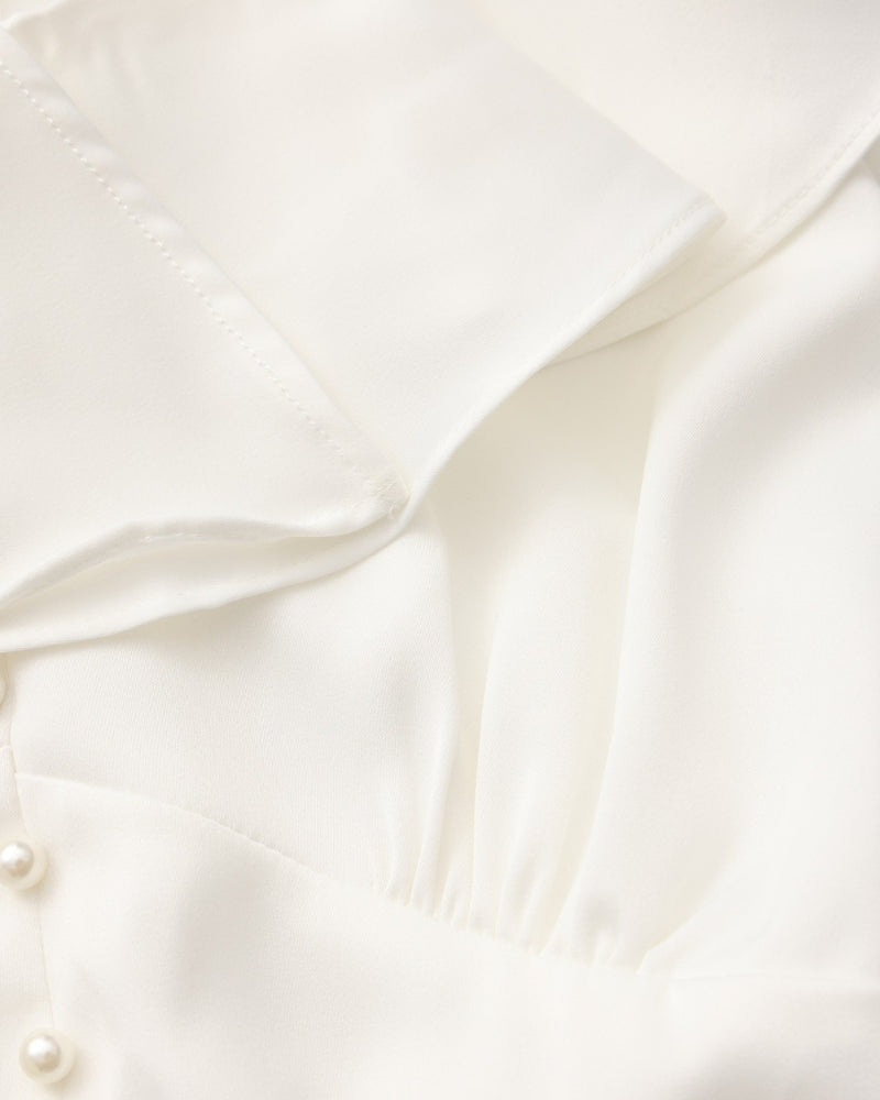 Abito Midi Donna con Rouches Bottoni Perla Vestibilità Fluida