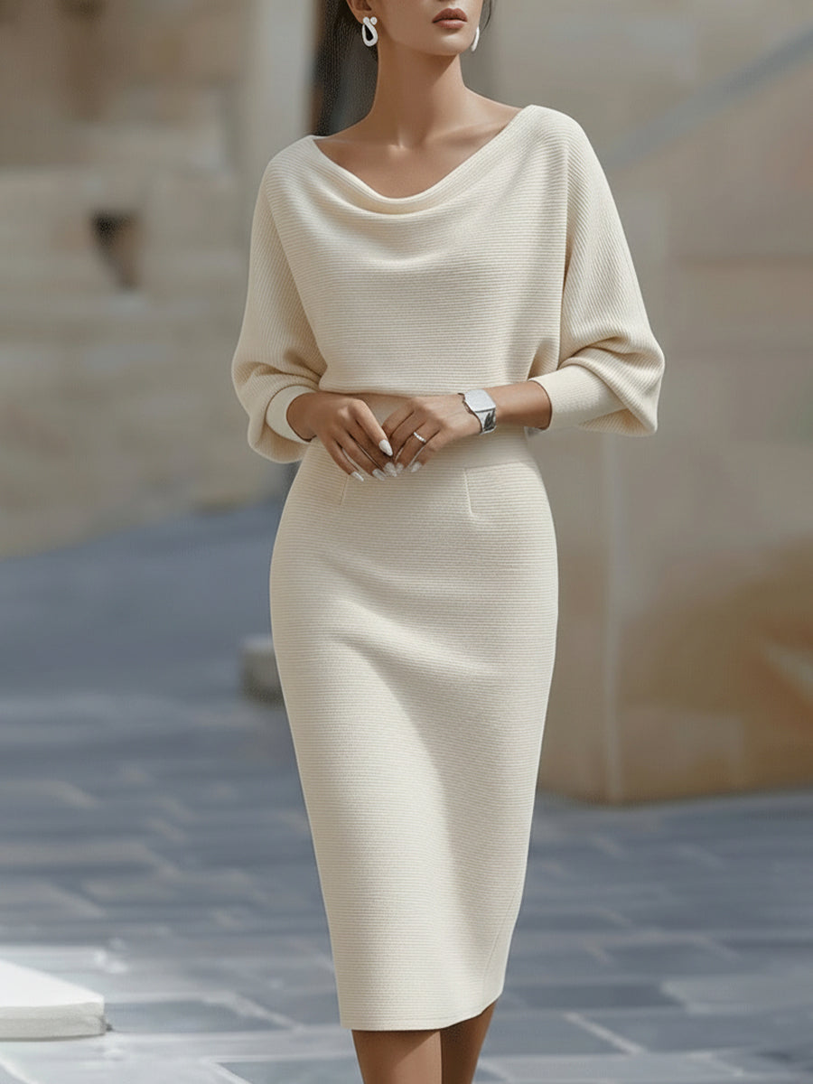 Abito Midi Donna Maniche a Pipistrello Drappeggiate
