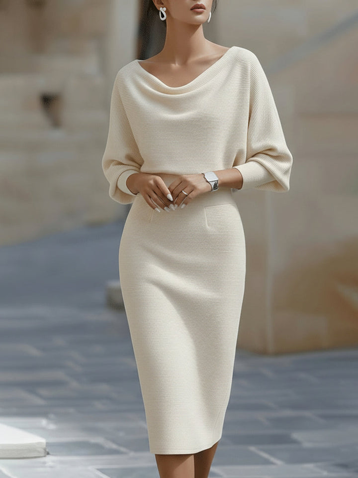 Abito Midi Donna Maniche a Pipistrello Drappeggiate