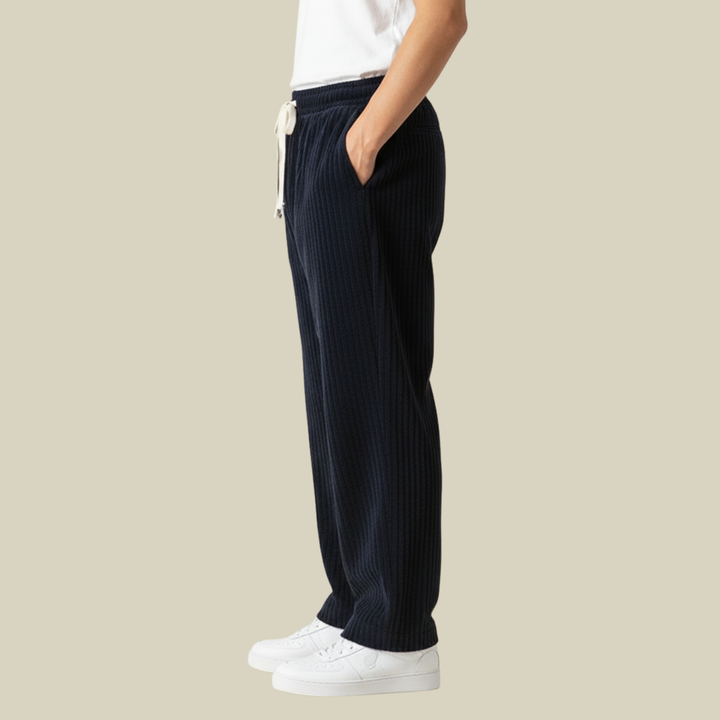 Pantaloni Uomo in Velluto a Coste Comodi Vita Elastica con Tasche