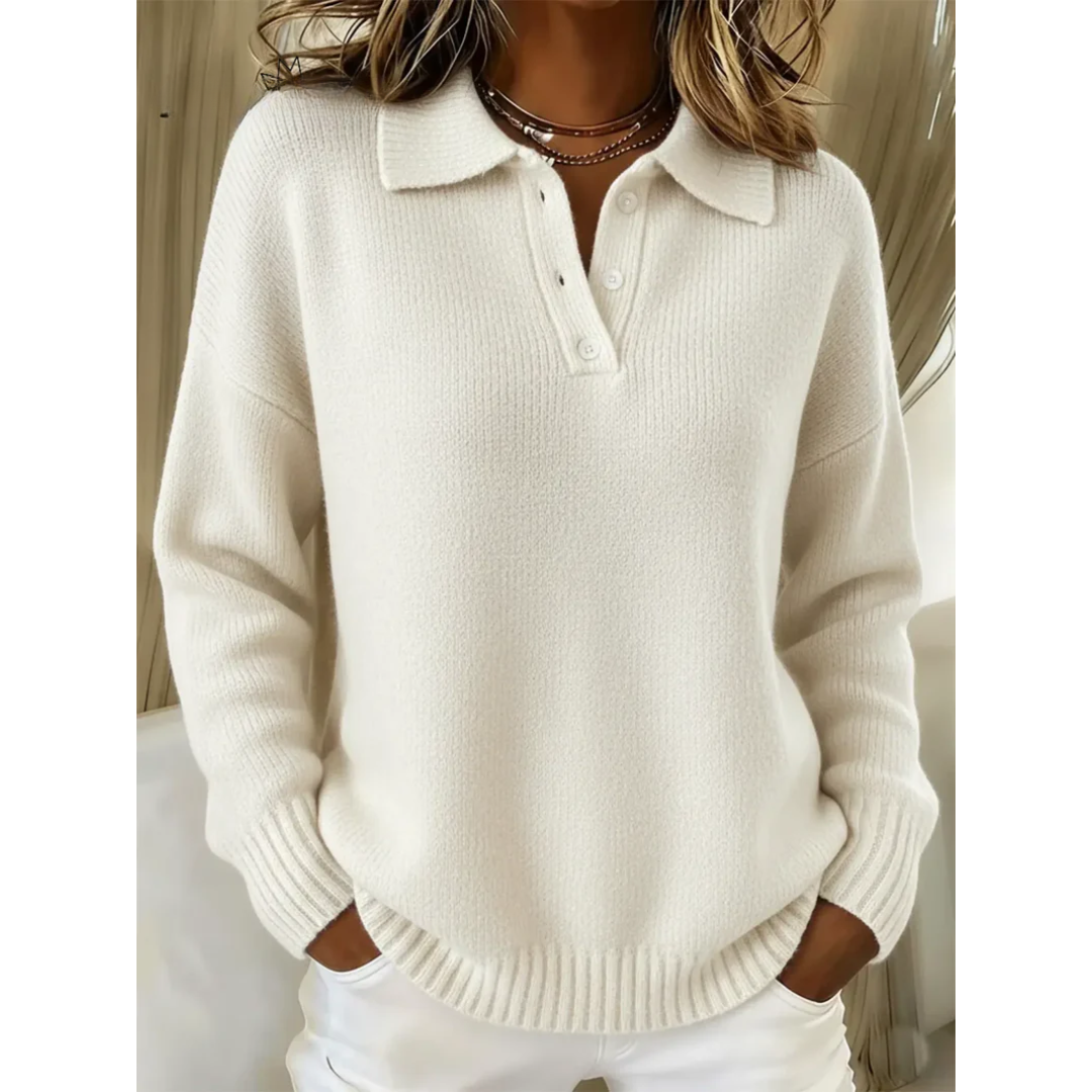 Maglione Donna Polo Classica in Maglia Maniche Lunghe Ampio
