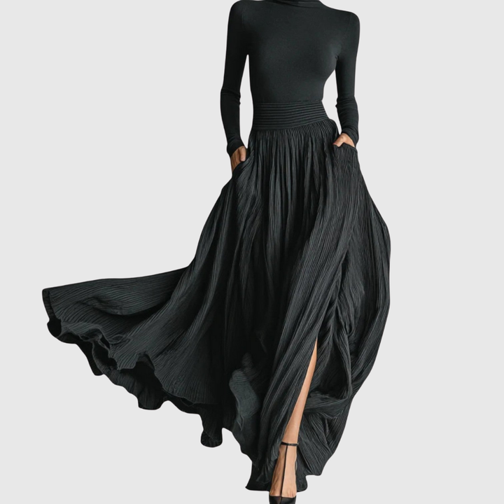 Completo Donna Gonna Lunga a Pieghe Elegante
