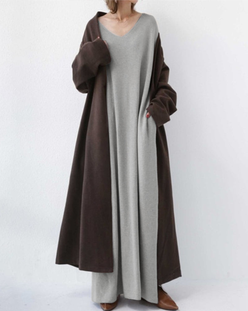 Abito Lungo Donna Casual Maniche Lunghe Vestibilità Ampia
