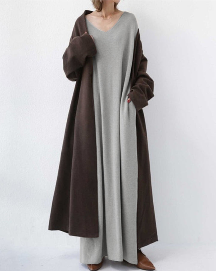 Abito Lungo Donna Casual Maniche Lunghe Vestibilità Ampia