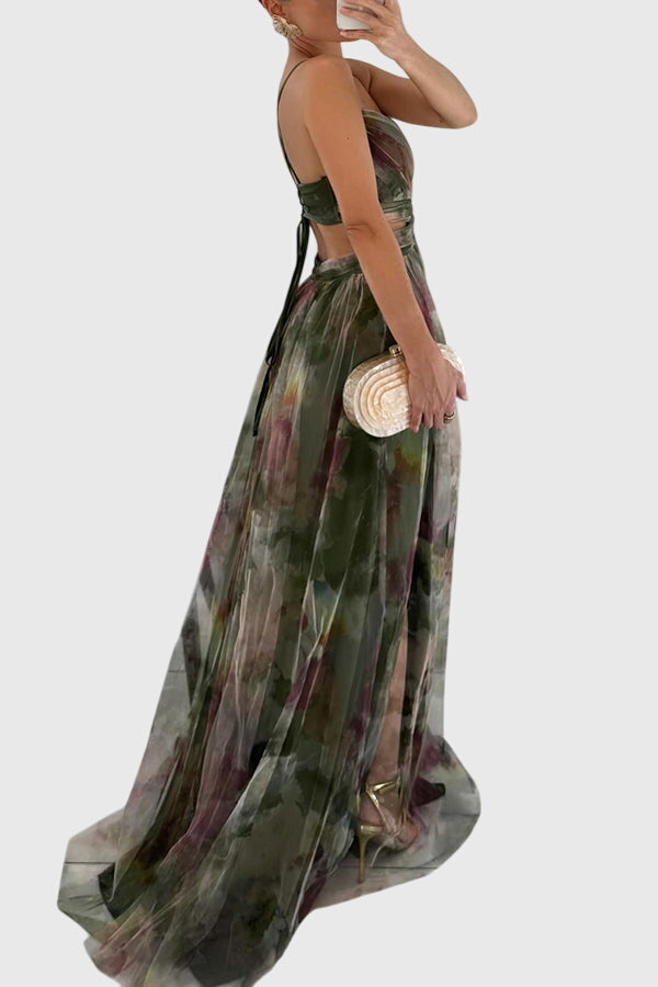 Abito Maxi Donna in Tessuto Stampa Botanica Linea Allungante