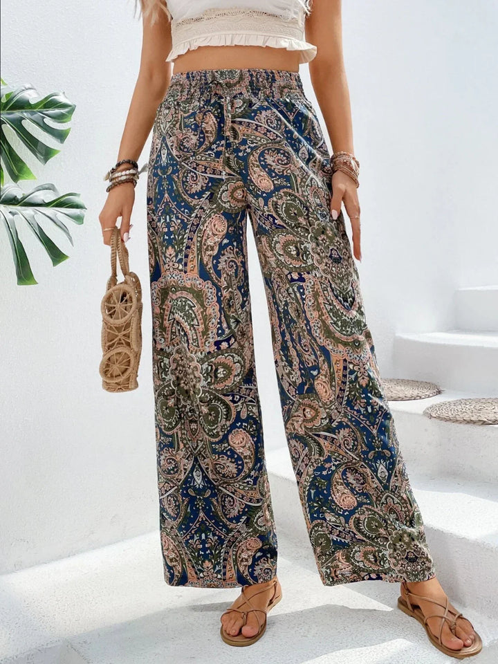 Pantaloni Donna Stampati Tessuto Leggero Taglio Largo