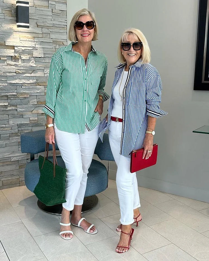 Camicia Donna a Righe Leggera Cotone Casual Bottoni