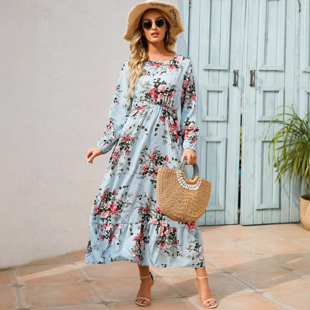 Abito Donna in Chiffon Floreale Scollo Rotondo Elegante