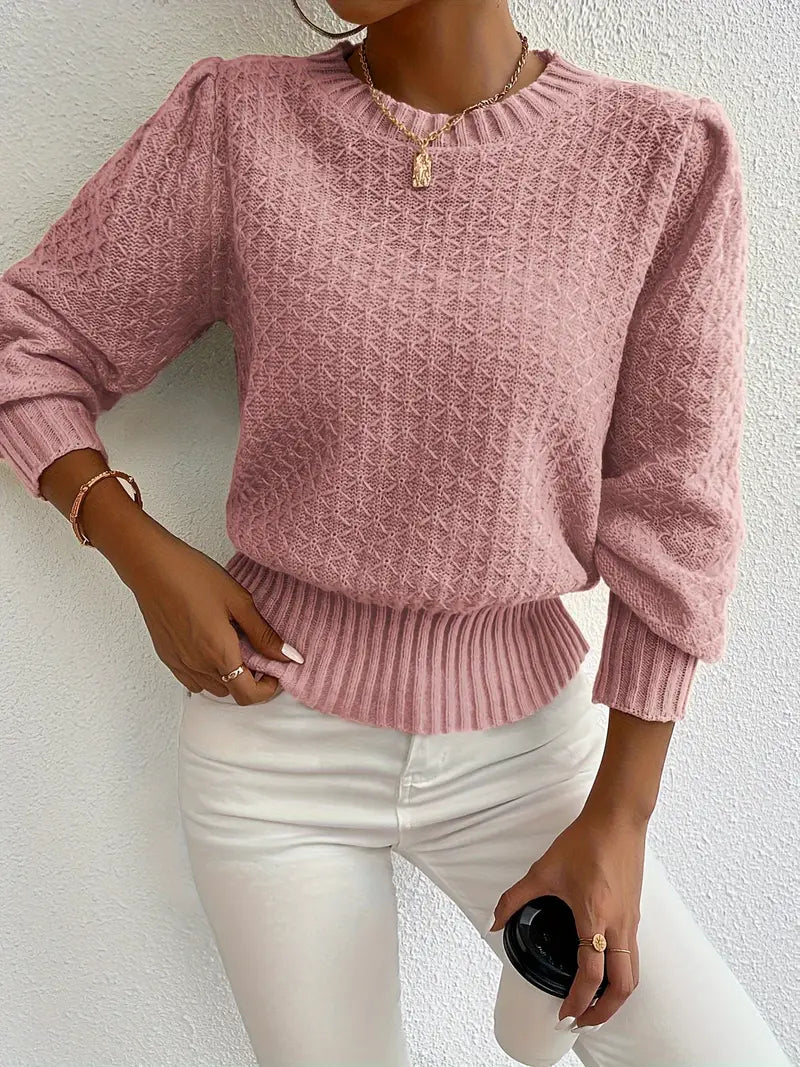 Maglione Donna Lavorato a Maglia Maniche a Sbuffo Elegante