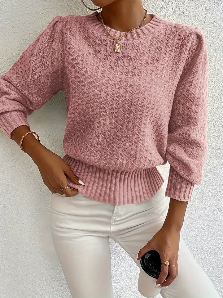 Maglione Donna Lavorato a Maglia Maniche a Sbuffo Elegante