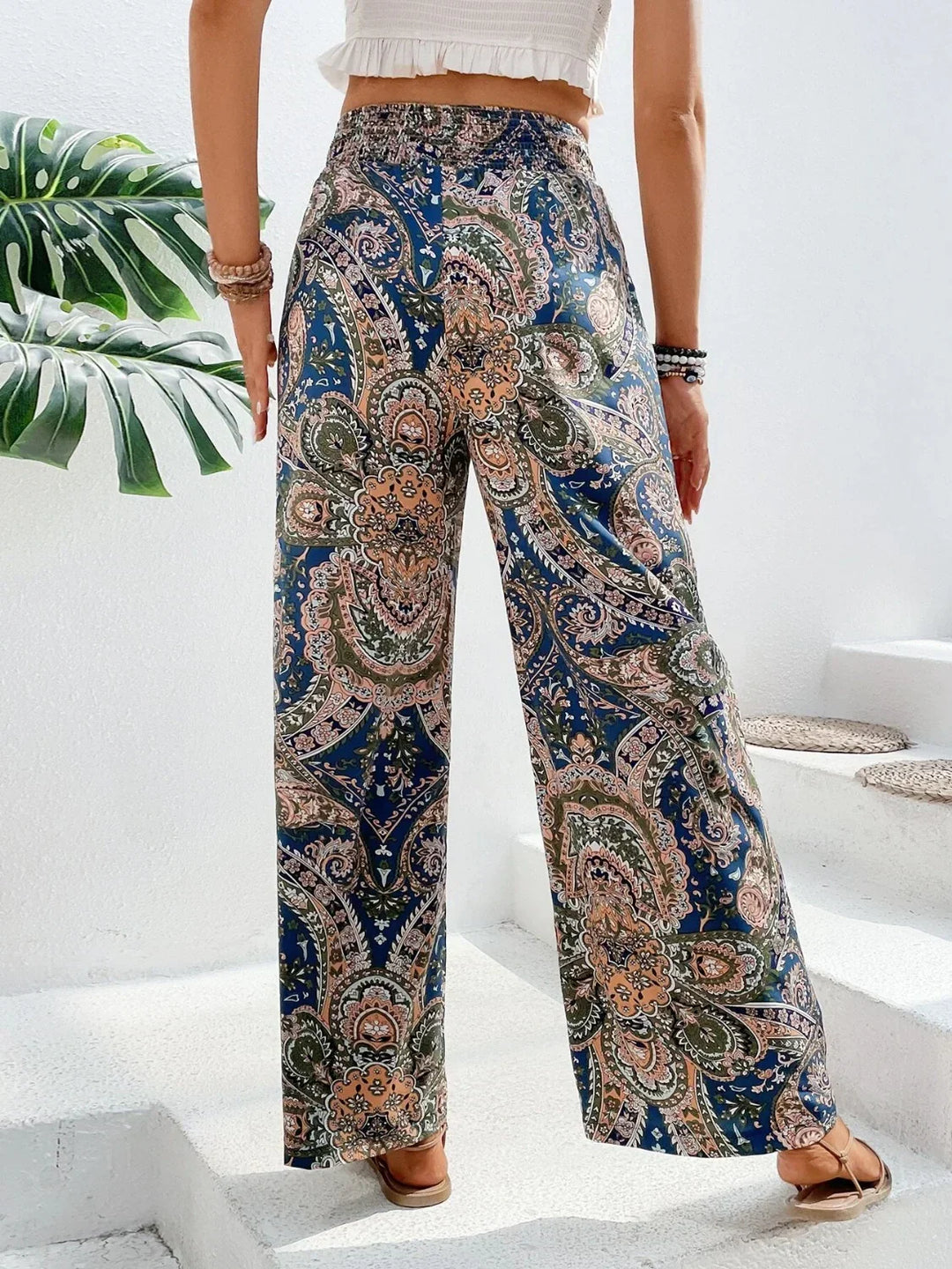 Pantaloni Donna Stampati Tessuto Leggero Taglio Largo