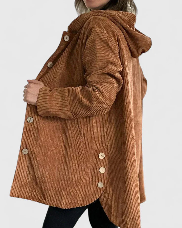 Giacca Donna con Cappuccio Tessuto a Coste Vestibilità Rilassata