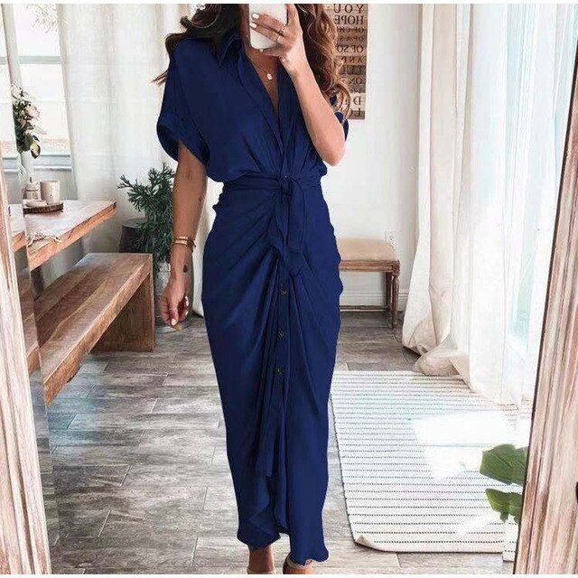 Abito Maxi Donna con Chiusura a Bottoni Vestibilità Elegante