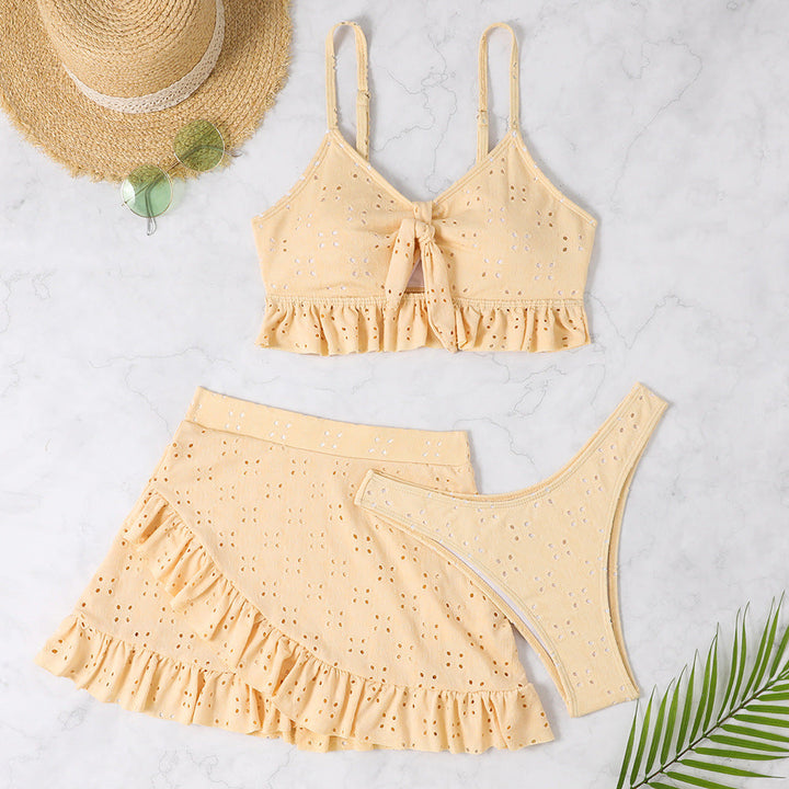 Set Costumi da Bagno Donna Tre Pezzi Tessuto Rugoso Elegante