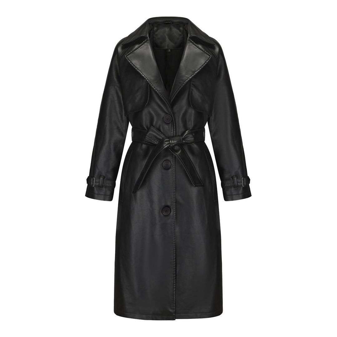 Trench lungo Donna con Revers Larghi e Cintura Elegante